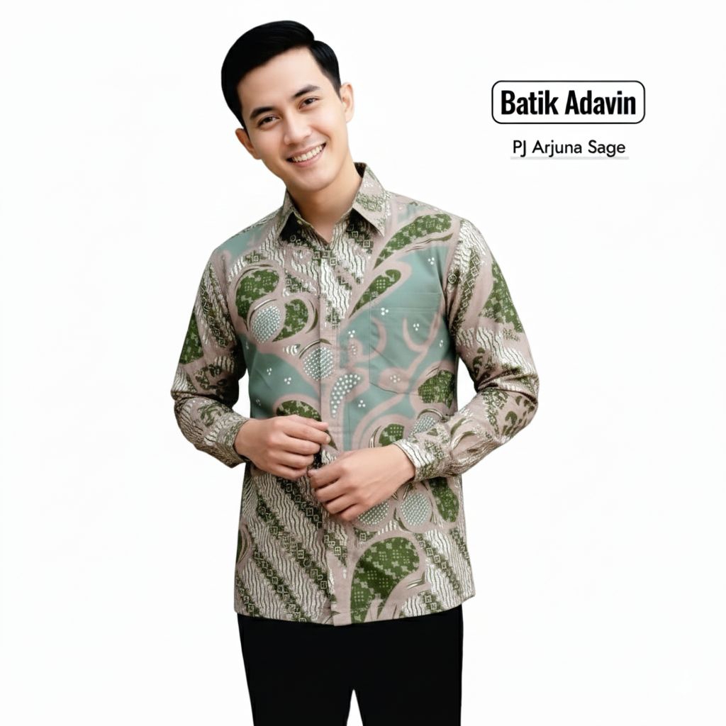 Batik Adavin Batik Pria Lengan Panjang Kemeja Cowok Kerja Formal Katun Exclusive Arjuna Sage