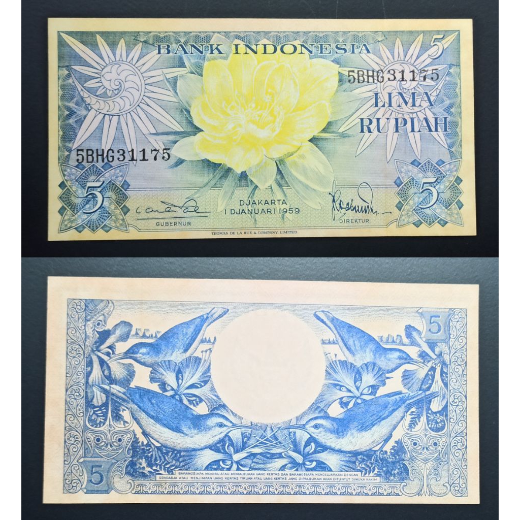 uang kuno Indonesia 5 rp tahun 1959 p2405
