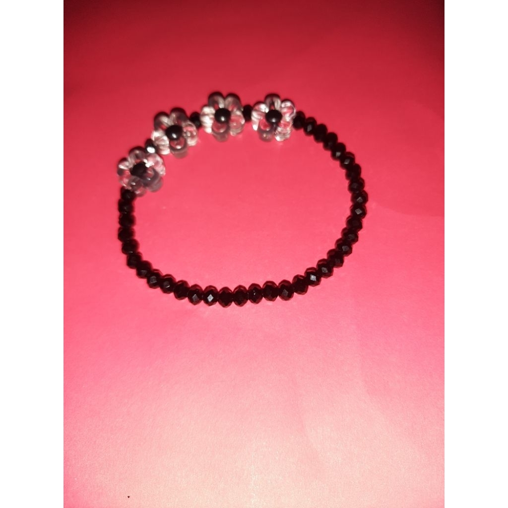 Gelang Manik Kristal Premium Bunga warna hitam