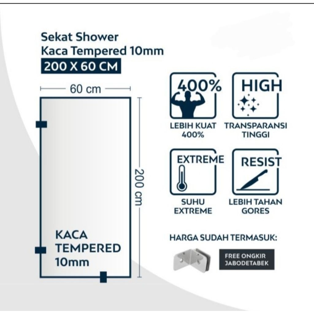 glass 10mm 60x200 Kaca Mati Kamar Mandi / Sekat Kamar MandiHarga sudah termasuk Aksesoris