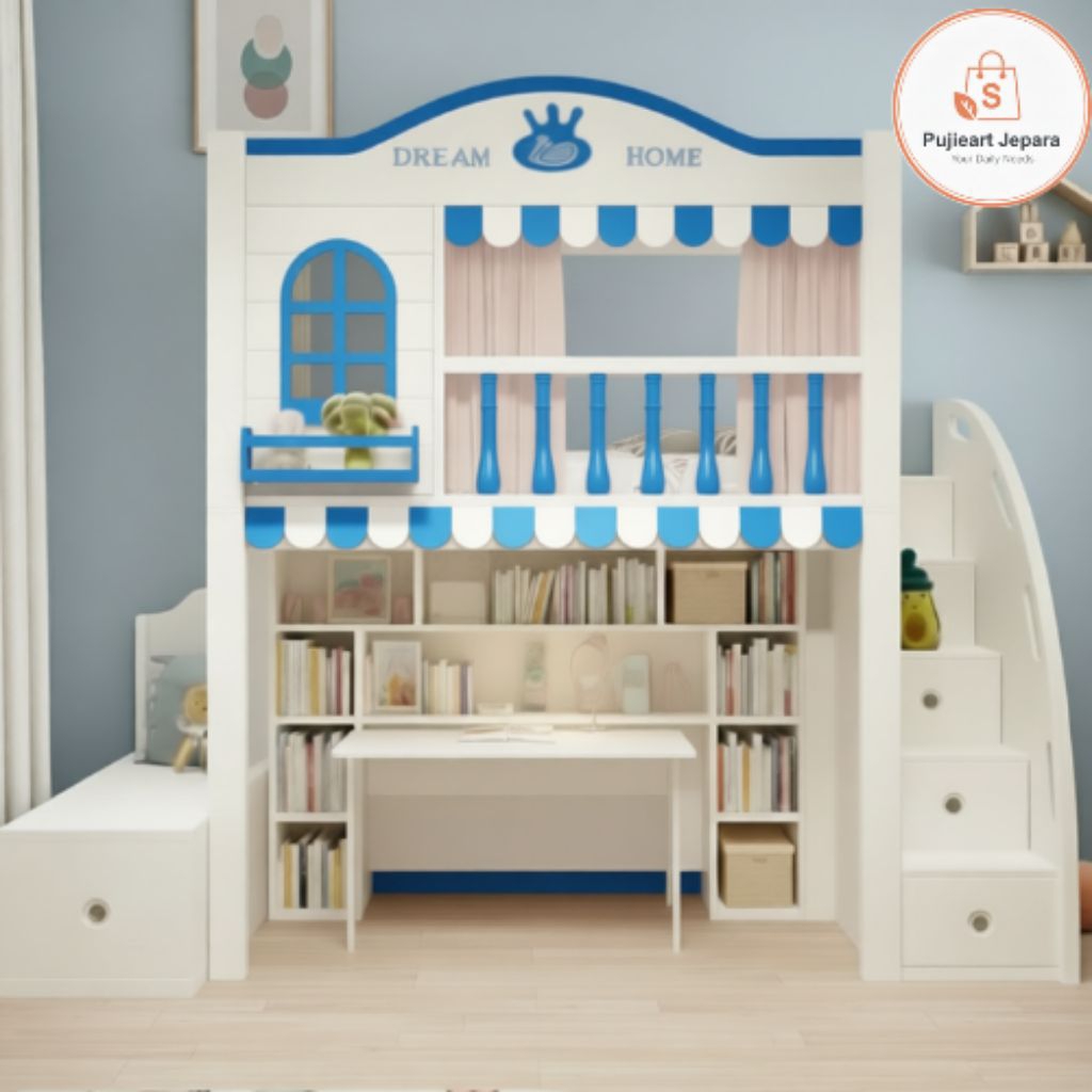 Ranjang Tingkat Kayu Kombinasi Meja Belajar , Tempat Tidur Anak Modern