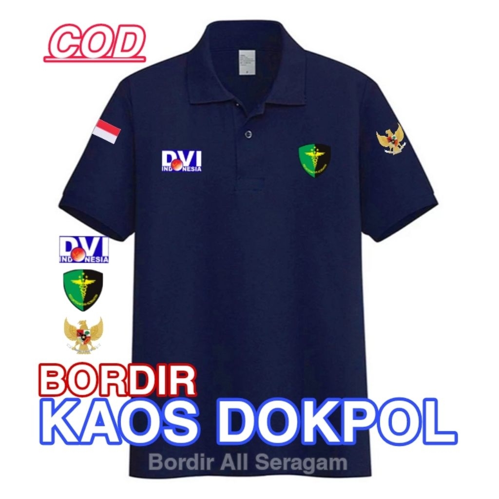 kaos kerah bordir logo DVI kaos kerah Dokpol baju bordir atau sablon dokpol seragam kerja dokpol
