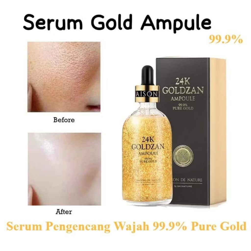 Goldzan Serum 24K Ampoule Pemutih Wajah Glowing Kencang Cerah Pure Gold Samarkan Flek Hitam Jerawat 