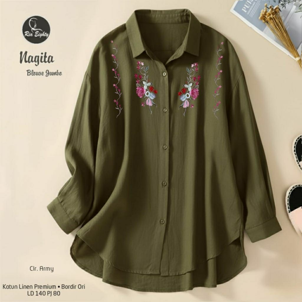 army Nagita Kemeja Oversize Ld 140 Blouse jumbo / riaeighty
