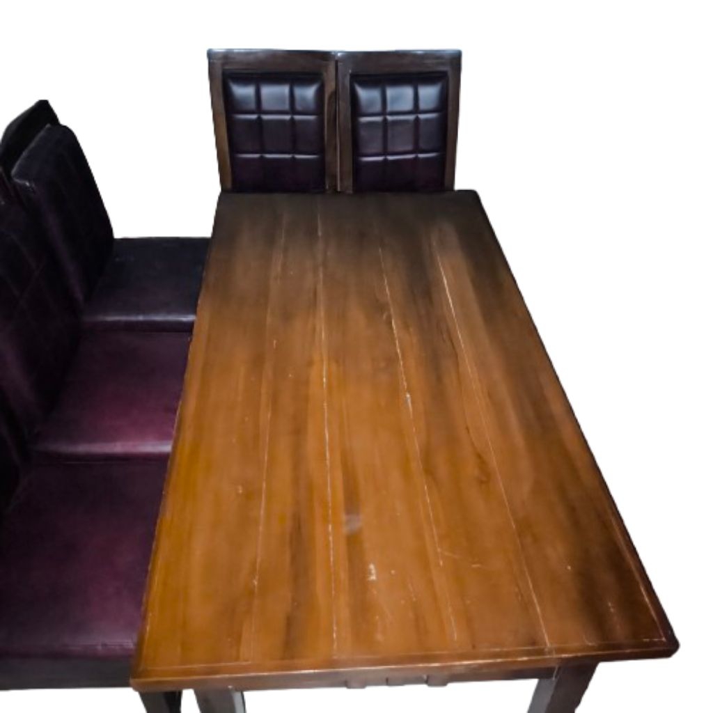 SET MEJA MAKAN 6 KURSI MEWAH KAYU SOLID Meja Makan Panjang Klasik Vintage Kursi Makan Kulit Sintetis