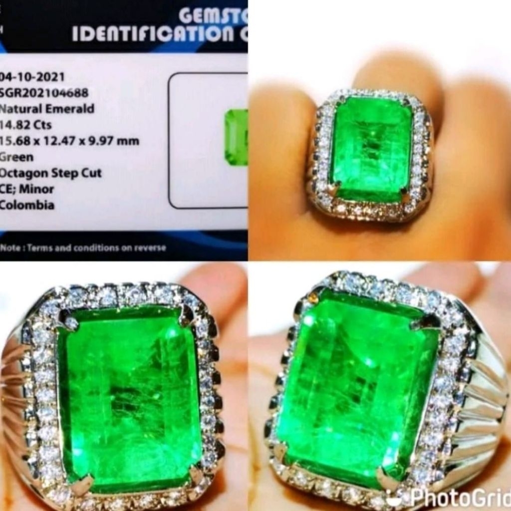 Permata cincin zamrud Colombia super cyristal lengkap dengan sertifikat