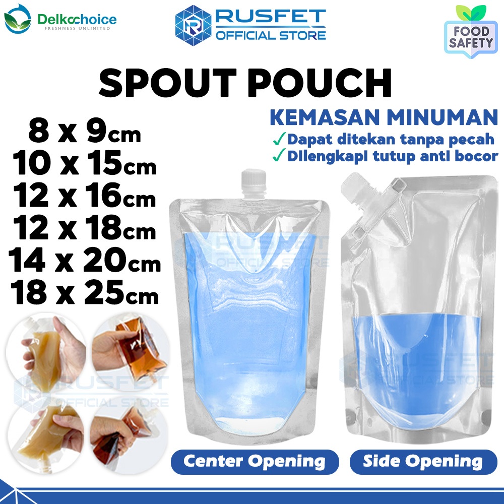 SPOUT POUCH Kemasan Plastik dengan Tutup Minuman Cairan Standing Bening Transparan DELKOCHOICE