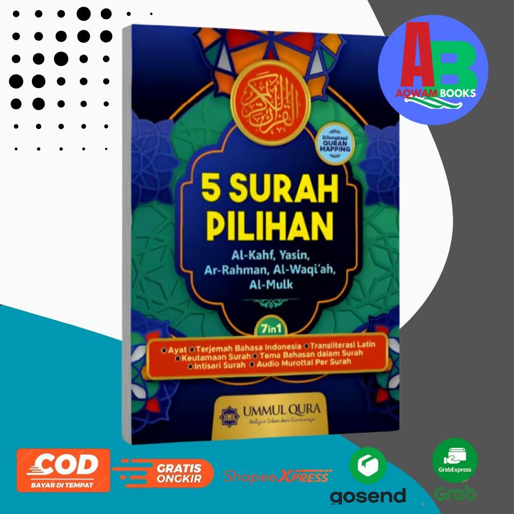 Buku 5 Surat Pilihan  Arab Latin & Terjemah (Yasin: Arrahman : Al-Waqiah : Al-Mulk :  Al-Kahfi )