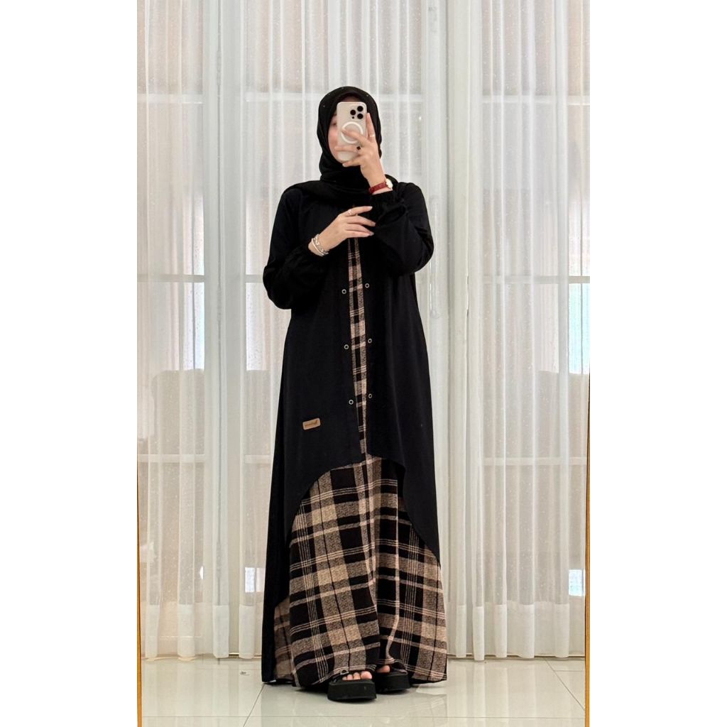 Dress Nadheefa Cardi hitam Original Terbaru ((READY))