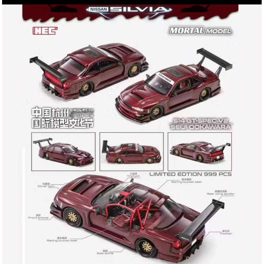 Mortal model nissan silvia s14 GT SPEC V2 carbon red