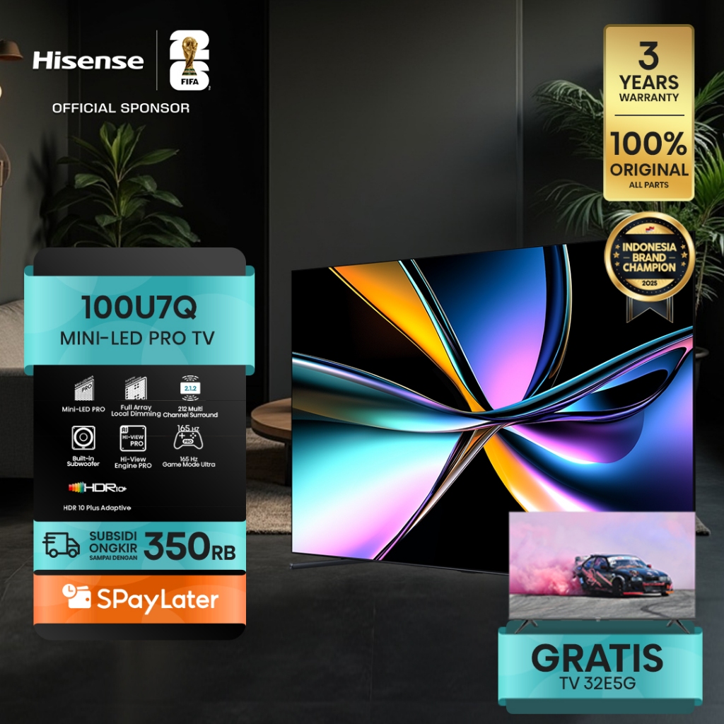 (BELI TV GRATIS TV) Hisense TV 100U7Q Vidaa Smart TV ULED MiniLED Pro 100 inch Hi View AI Engine Pro