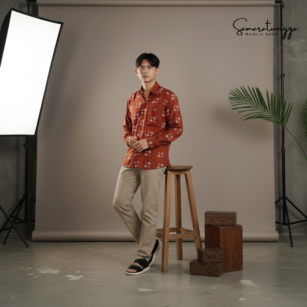 Samaratungga - Kemeja Batik Pria Lengan Panjang Motif Cakra Damakara