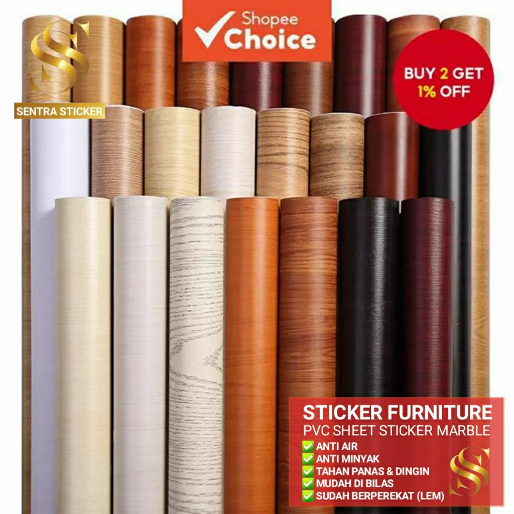Stiker Kayu PVC Pelapis Furniture Meja Lemari Pintu Anti Air Anti Minyak Stiker Serat Kayu Premium