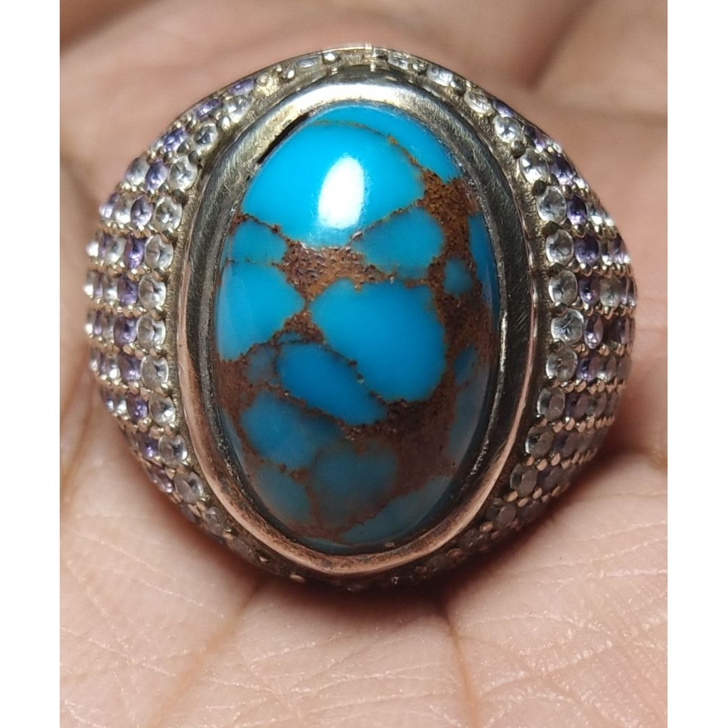natural turquoise / pirus urat merah. ring perak