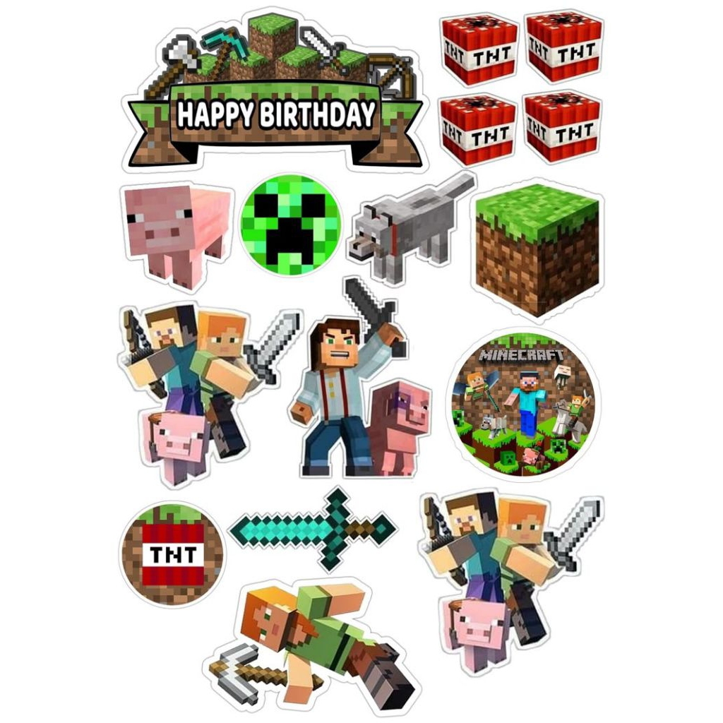 Topper Cake MINICRAFT l Topper Cake MINICRAFT FREE CUSTOM NAMA/HIASAN Kue Ultah Tema MINICRAFT