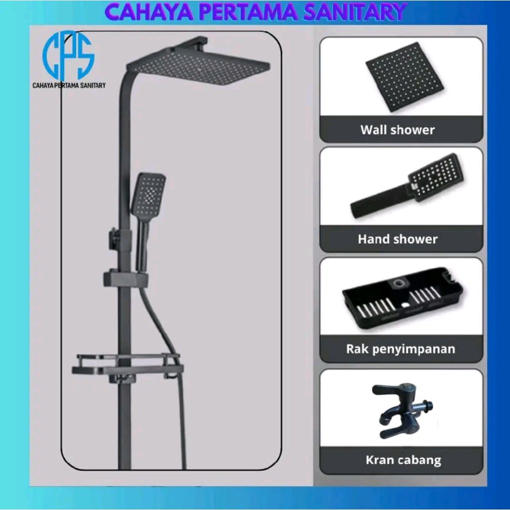 SHOWER TIANG SET BLACK BANO/SHOWER TIANG MANDI HITAM KOTAK KOMPLIT SET