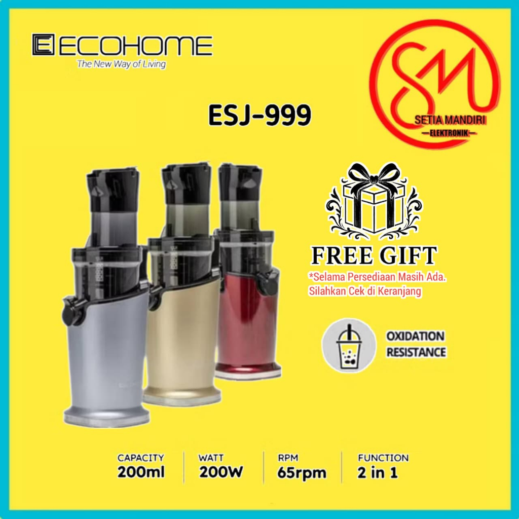 ECOHOME Slow Juicer ESJ999 2 in 1 Function Pengekstrak Buah Tanpa Ampas RPM65 Low Watt & Easy Clean 