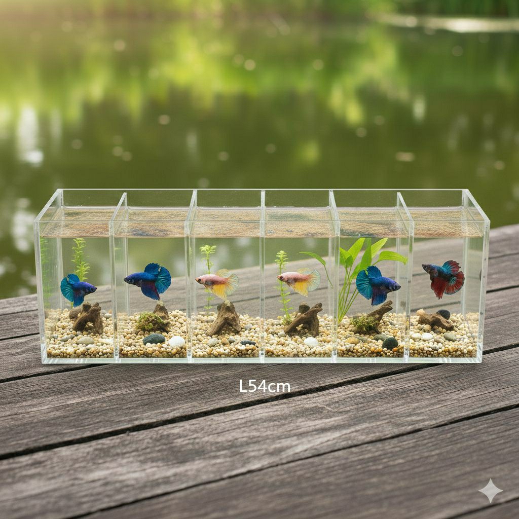 Aquarium Akrilik Mini Ikan Cupang 6 Kamar 54 x 6.4 x 12 2mm Acrylic
