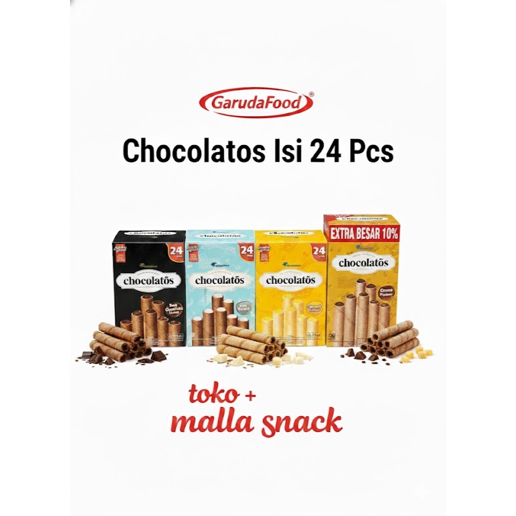 GROSIR Chocolatos Wafer Roll 1 DUS ISI 24 PCS Cokelat Premium Termurah - Garudafood Snack