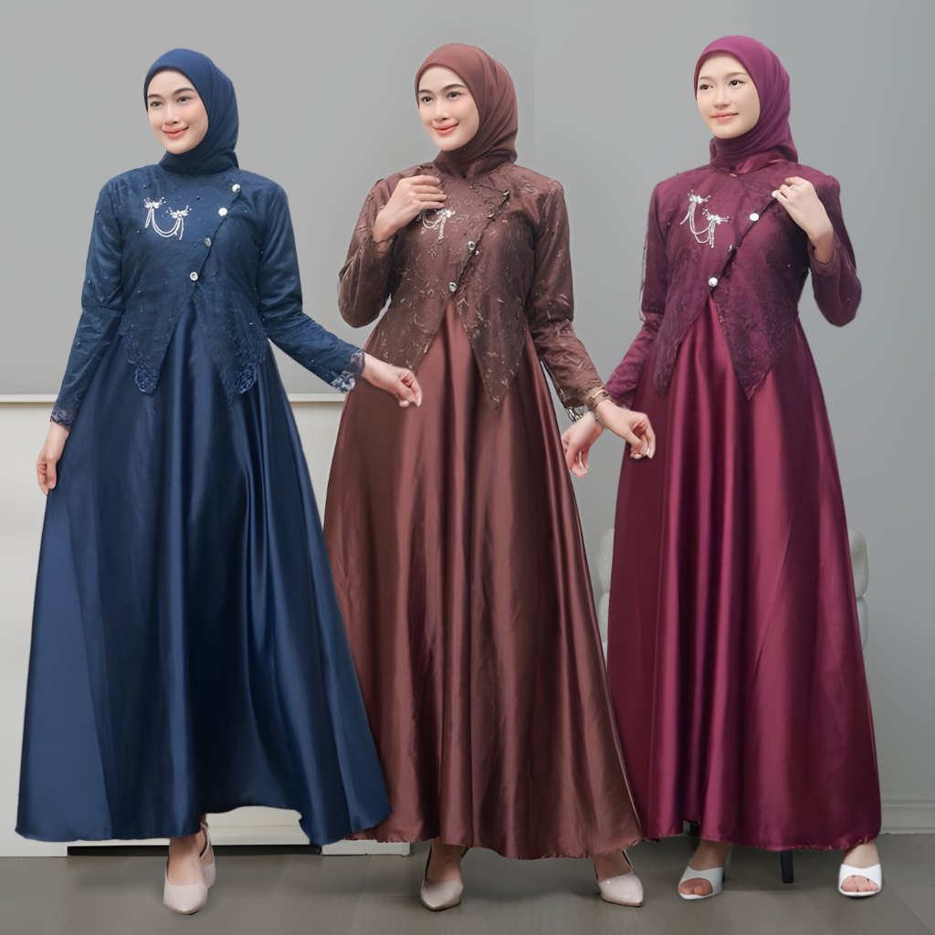 Niss Batik Gamis Lebaran 2026 Janggan Dress Model Gamis Terbaru Sarimbit Bahan Adem Brukat Satin Gam