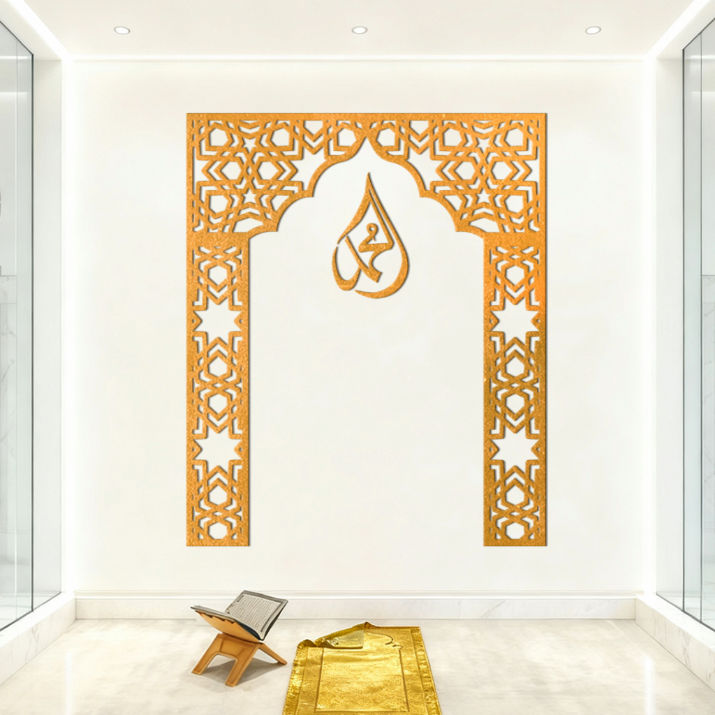 walldecor kayu mihrab musholla rumah - walldecor mihrab ruang sholat - pajangan kayu mihrab