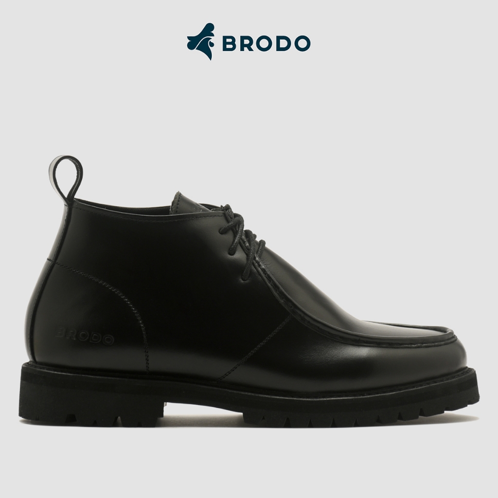 BRODO - Sepatu Borneo Boots Full Black Kulit Sapi Asli