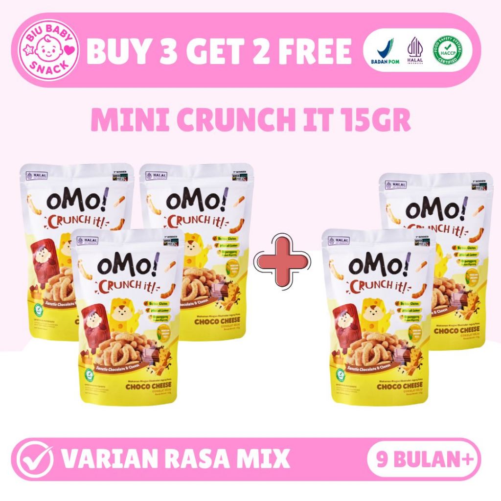 [DAPAT 5 PCS] OMO  BUY 3 GET 2 FREE OMO MINI CRUNCH IT RASA CHOCO CHEESE || SNACK SEHAT GLUTEN FREE