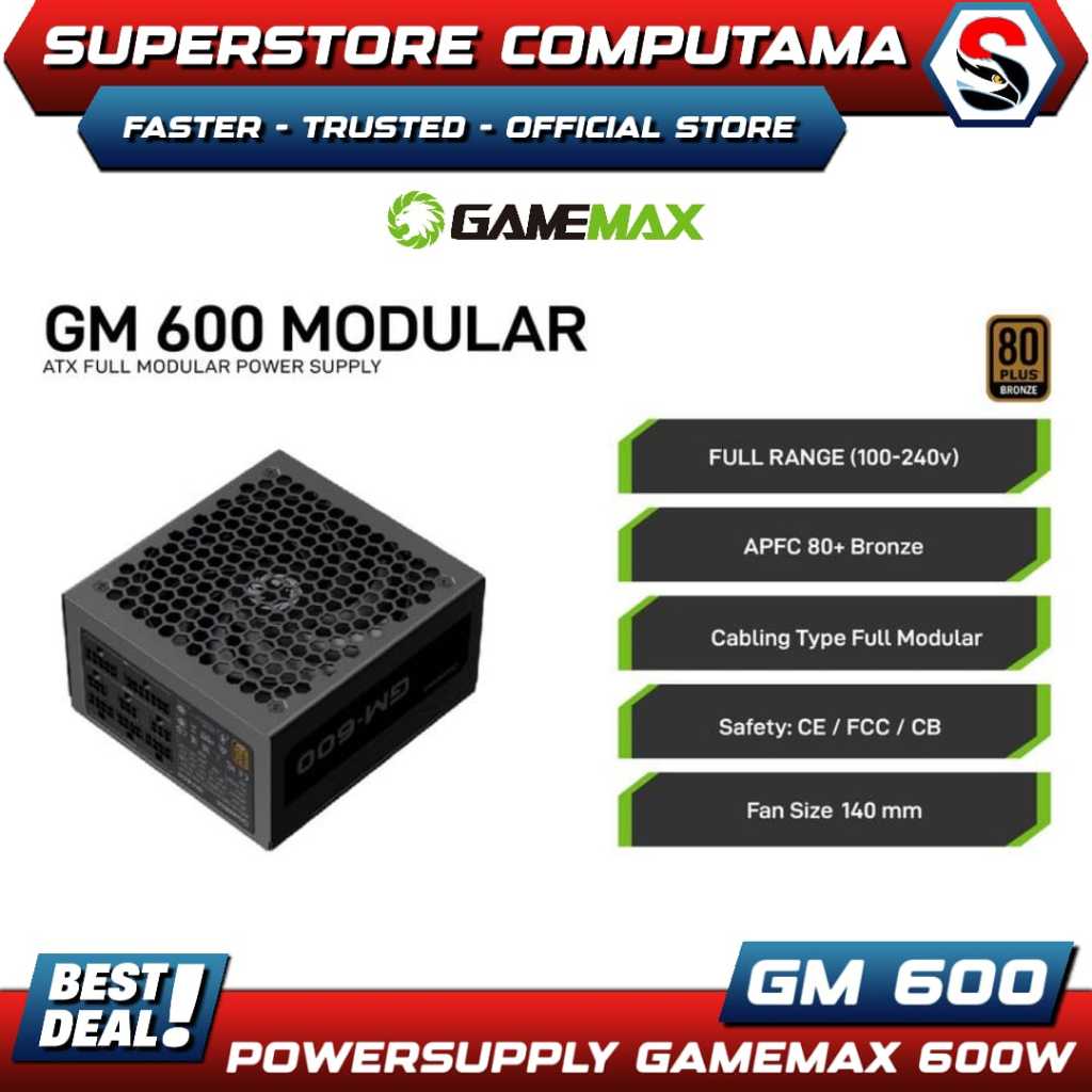 PSU GameMax GM-600 Full Modular ATX Power Supply 80 Plus Bronze APFC | GameMax GM600 -600Watt 80+ Br
