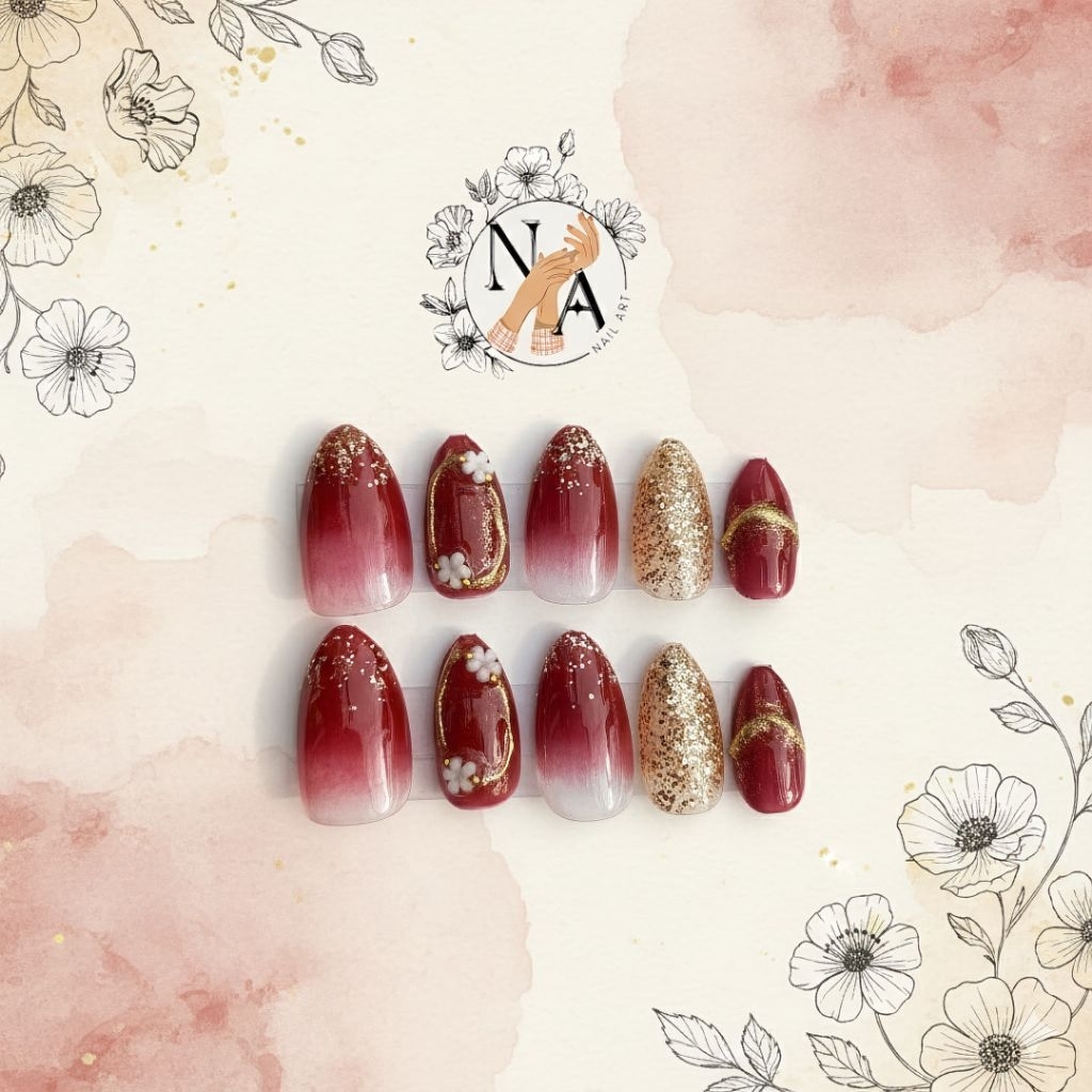 NAil.Art - Nail Art Maroon Glitter // FREE LEM | Press On Nails | Nail Art | Nailart | Fake Nail | N