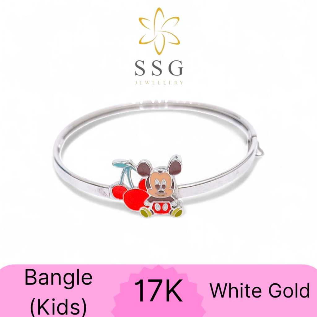 Gelang Bangle Anak Mickey Mouse White Gold / Emas Putih 17K - SSG JEWELLERY