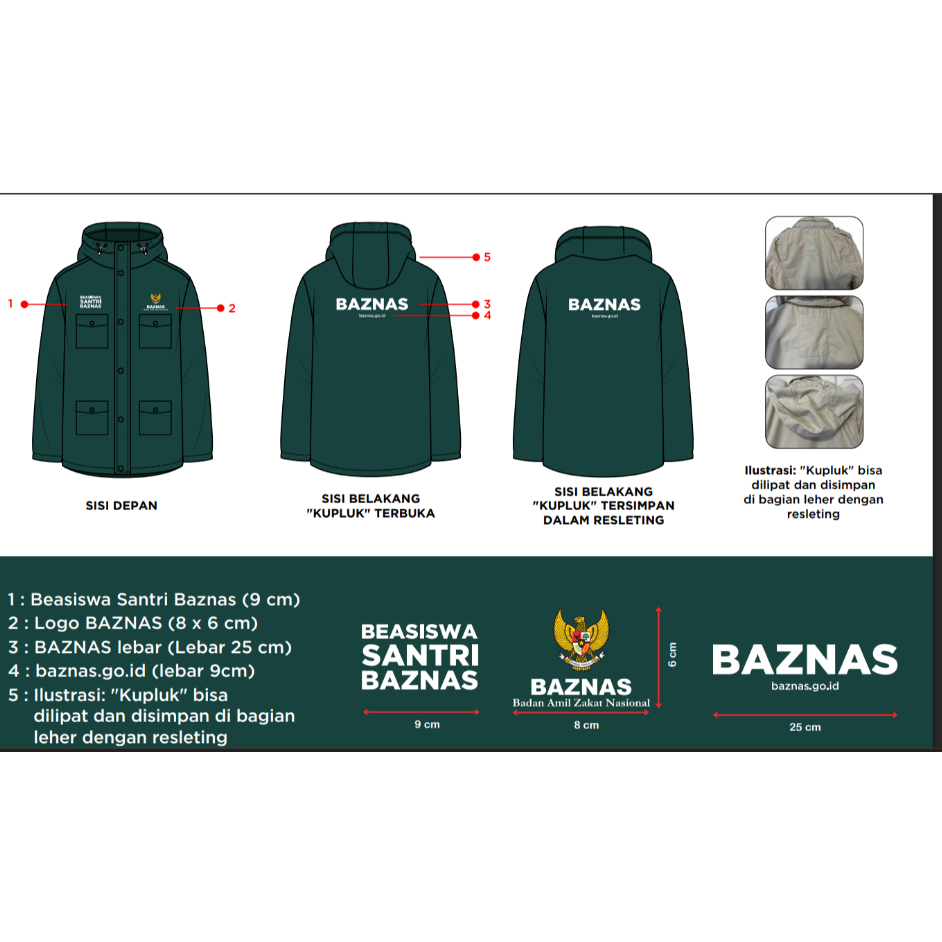 JAKET PARASUT BEASISWA SANTRI BAZNAS WARNA HIJAU BOTOL TASLAN