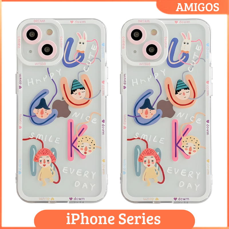 Case iPhone X XS XR 11 12 Pro Max Casing Liquid Cute Lucky Down pelindung kamera