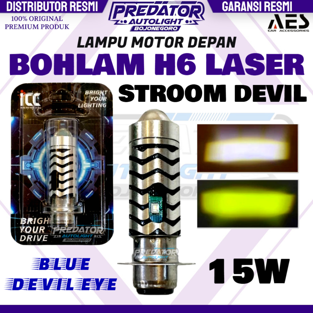 LAMPU MOTOR LED BOHLAM H6 LASER DEVIL EYE BIRU STROOM BULLAES