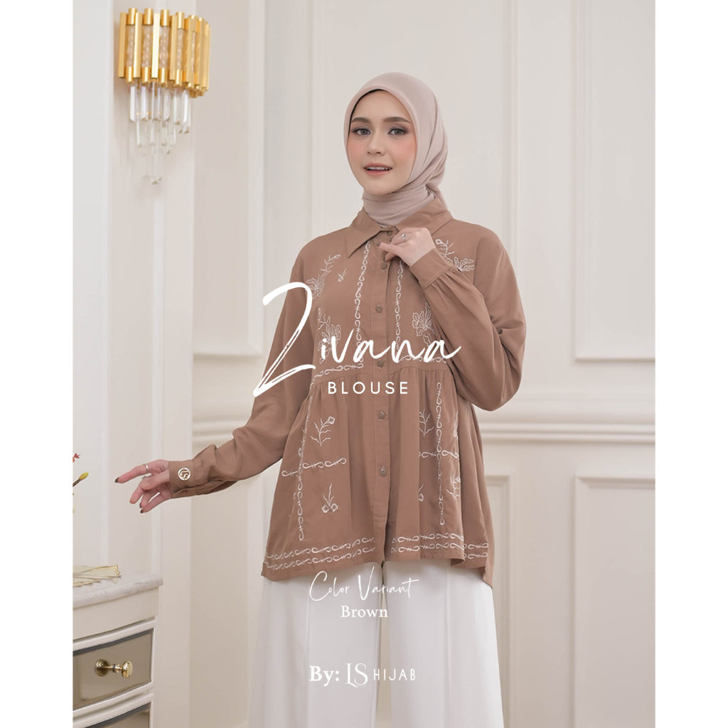 LS Hijab Zivana Blouse Wanita Kemeja Atasan Lengan Panjang Katun Bordir Baby Doll Kekinian