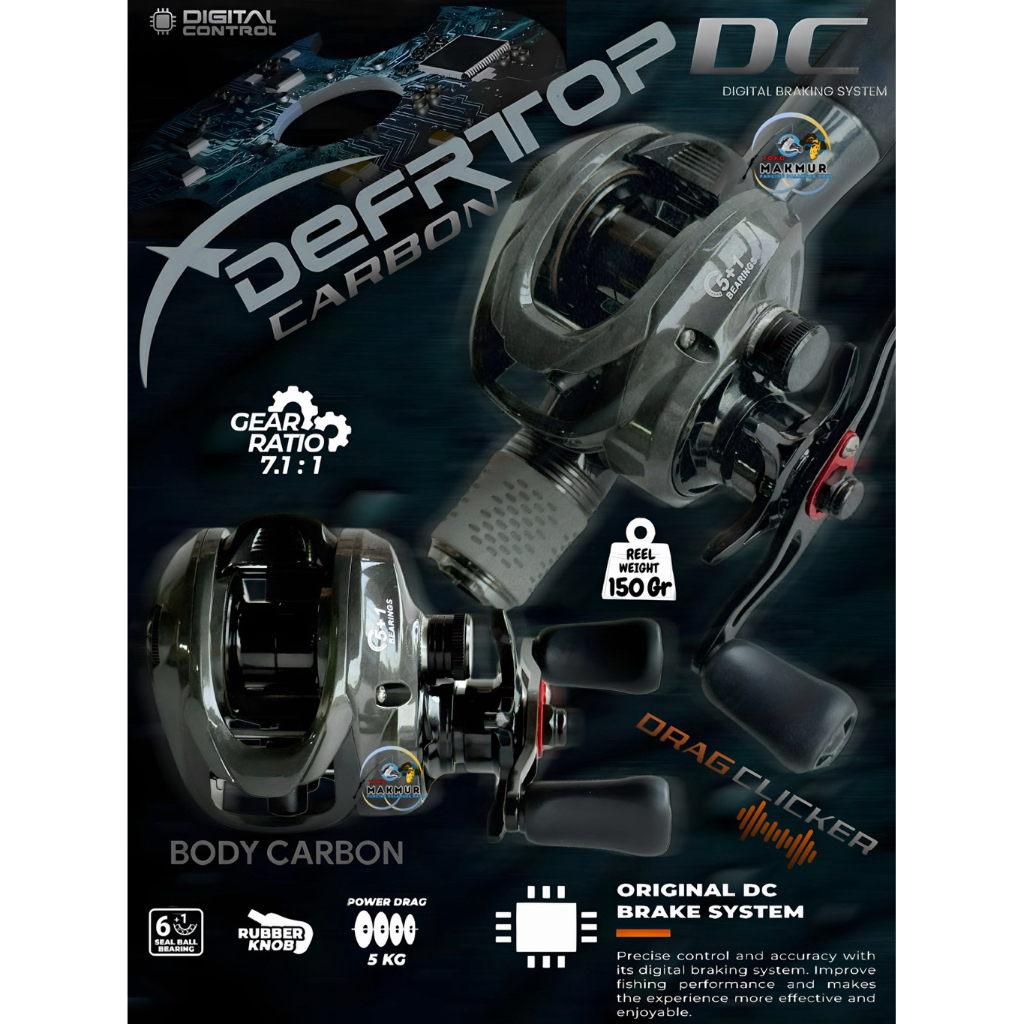 Reel BC DC DEFRTOP digital control || 100% bunyi DC dan ada indikator lampu || Body Carbon || Drag C