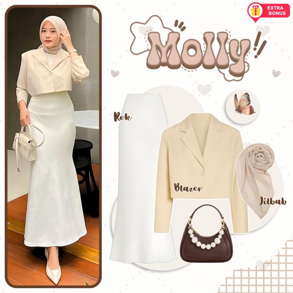 oneset 3in1 blazer + rok duyung + jilbab bellasquare | ootd outfit cewek wanita anak perempuan remaj