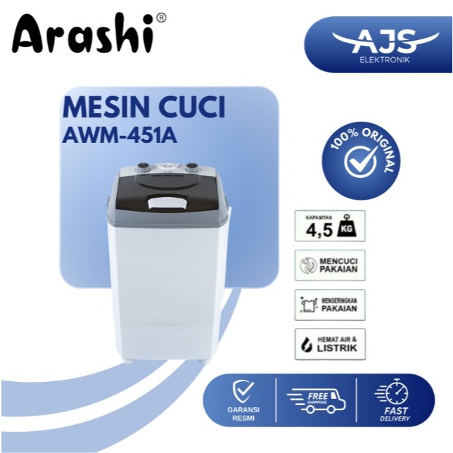 MESIN CUCI PORTABLE /MESIN CUCI MINI ARASHI 4.5KG AWM 451A