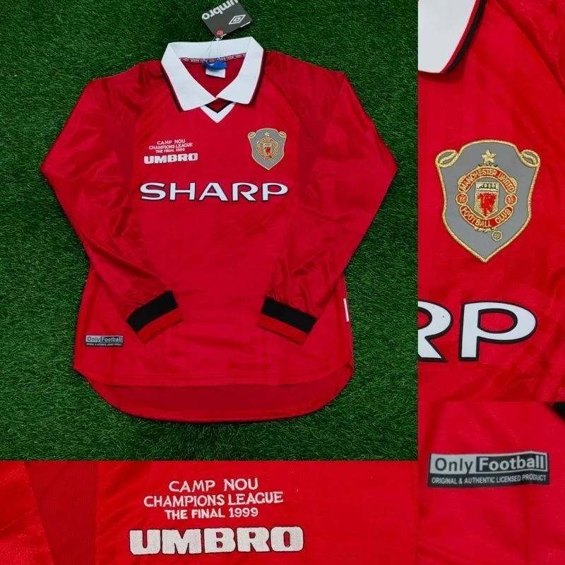 (RETRO LONGSLEEVE) JERSEY BOLA VINTAGE LENGAN PANJANG MU HOME FINAL CAMP NOU 99 GRADE AAA CLASSIC