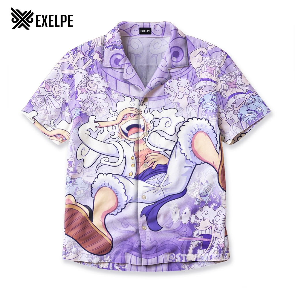EXELPE Kemeja Pria Full Print One Piece Lutfy Gear 5 Hawai Katun Adem Basic