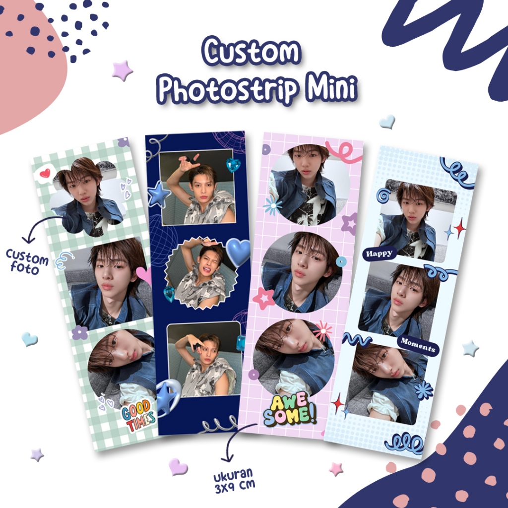 Custom cetak photostrip mini photobooth 3x9 cm casing HP photo print