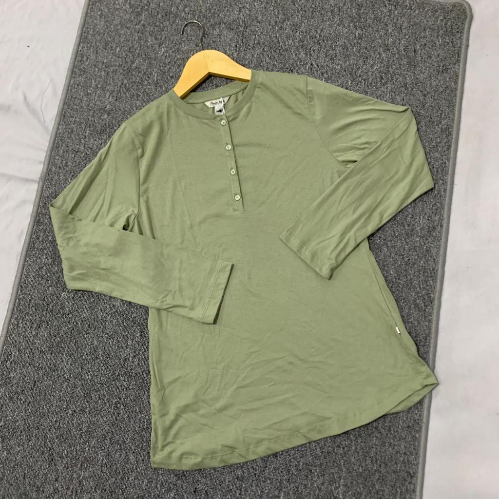 Kaos Wanita Lengan Panjang Remix RIFC120J19 Hijau Sage Spandex Polos Original