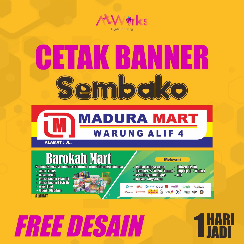 CETAK SPANDUK / BANER TOKO SEMBAKO & JUAL PULSA - FREE DESAIN - BISA COD
