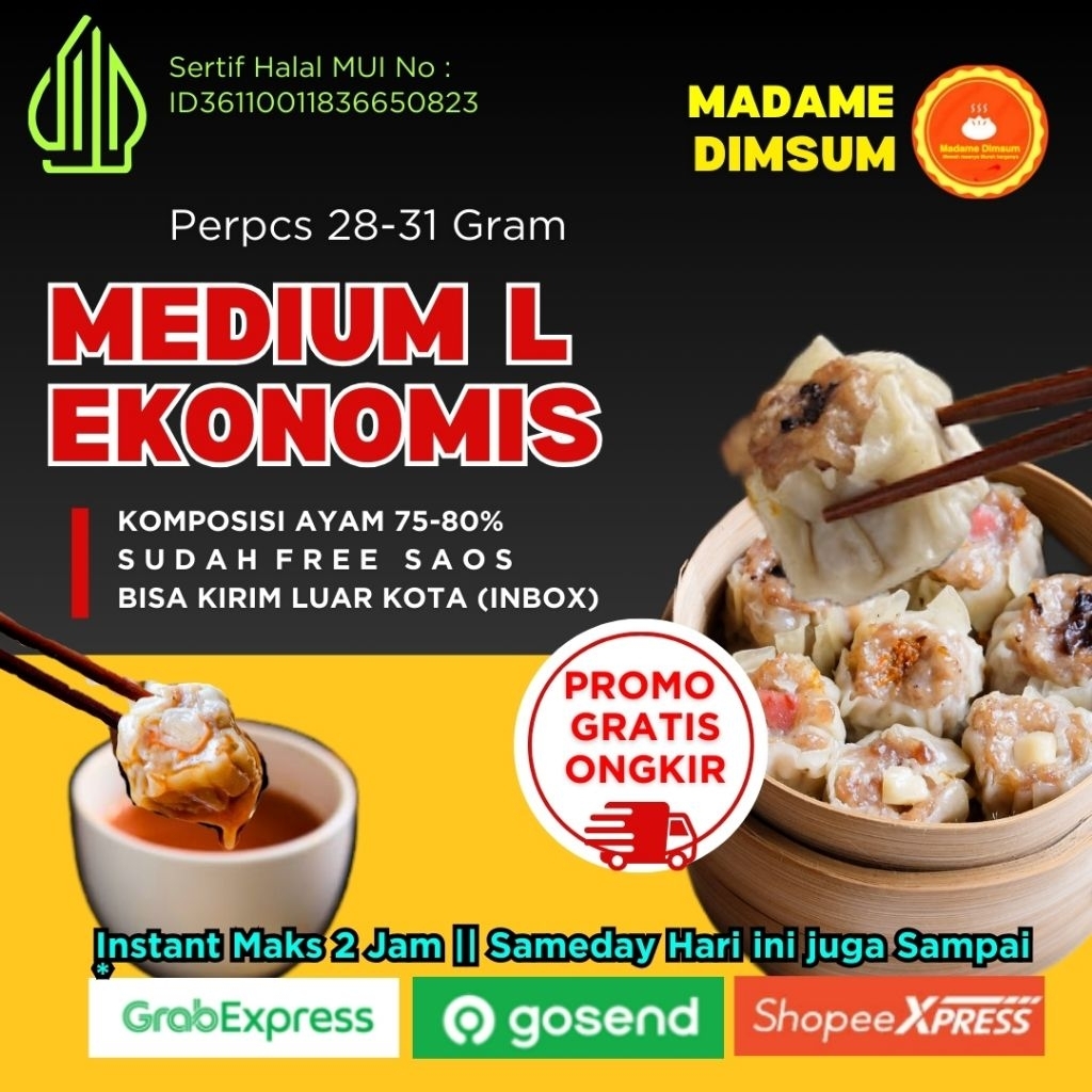 DIMSUM AYAM HALAL MEDIUM-EKONOMIS L (Size  27-30 Gram)(komposisi ayam sd 80%).. Pabrik Dimsum halal 