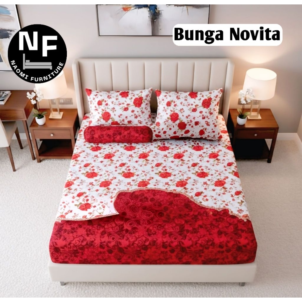 Seprai Motif Bunga Novita Ukuran 180x200 No1 King sprei Bonita set sarung bantal dan Sarung Guling
