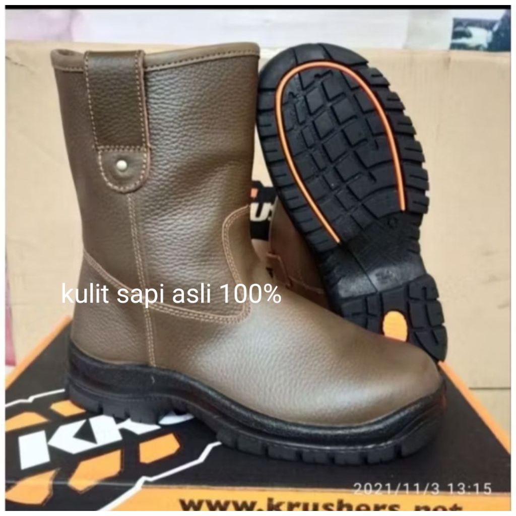 sepatu safety boot kruser kerja proyek kulit sapi asli ujung besi