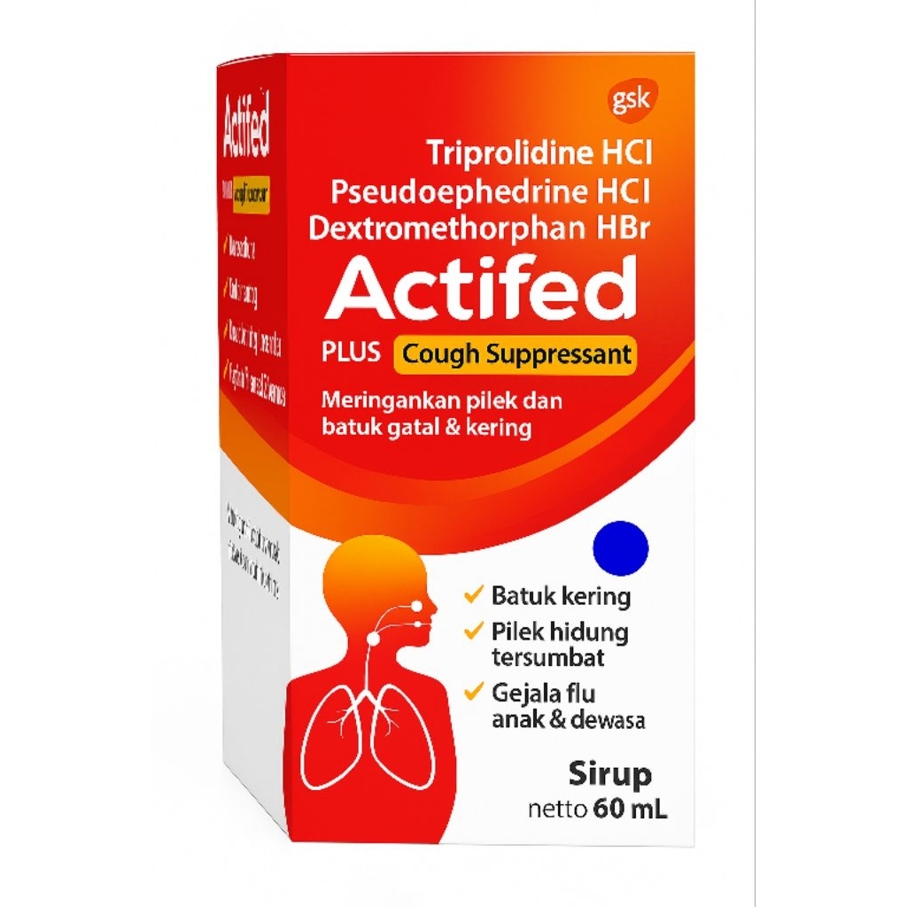 Actifed Merah 60 ml – Obat Batuk kering & Flu dengan Alergi- Sirup anak dewasa