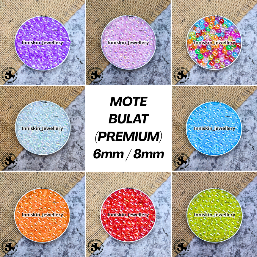 Mote Akrilik Bening Premium Bulat 6mm 8mm Manik Bulat Bening Bening Kerajinan Tangan