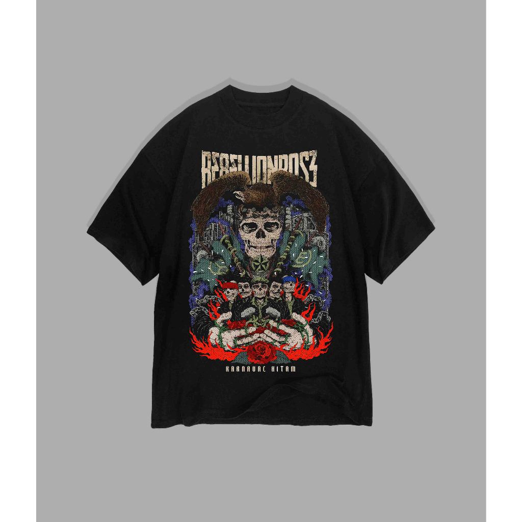 Tshirt Rebellion Rose X Frogstone - Karnaval Hitam | Kaos Band Rebellion Rose X Frogstone - Karnaval