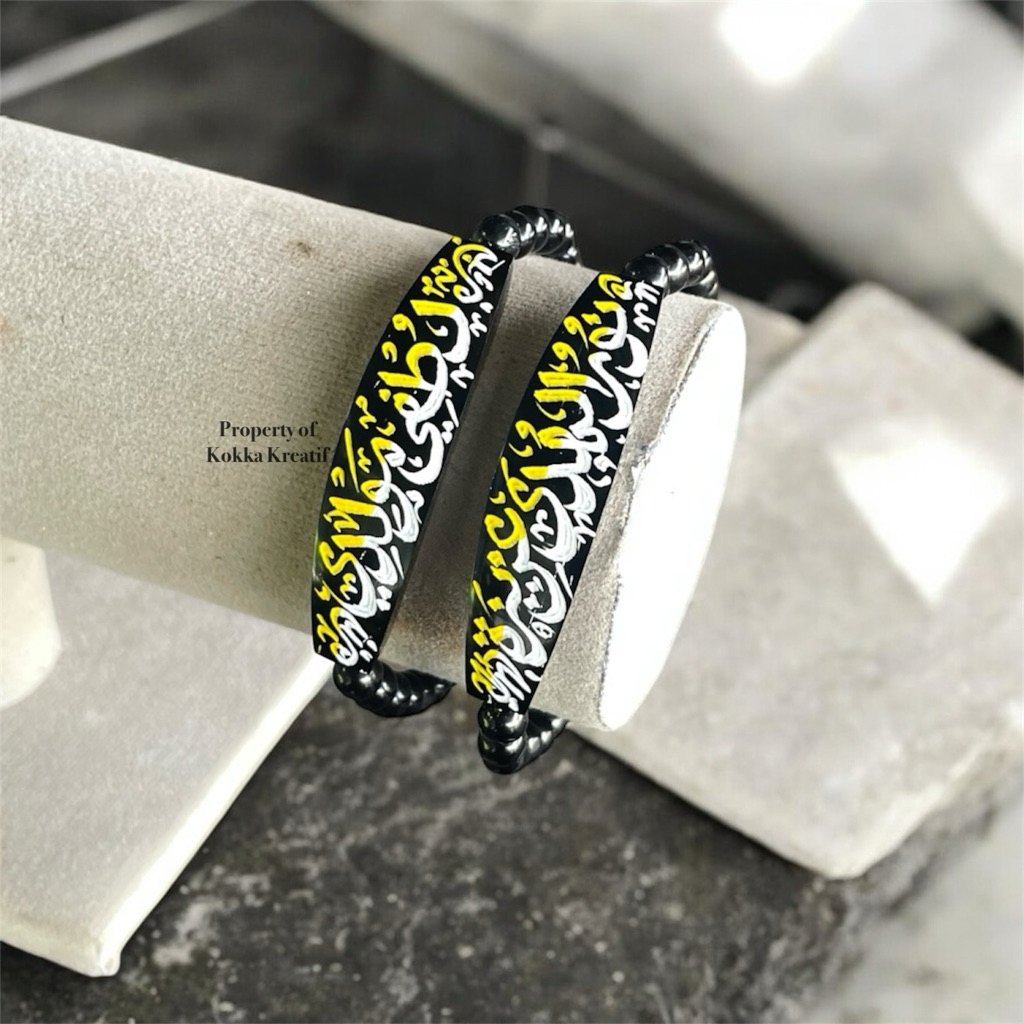 Gelang Kokka Ukir Nama Arab - Kaligrafi - Custom Kayu Kaukah Asli Coklat Hitam Remaja Dewasa
