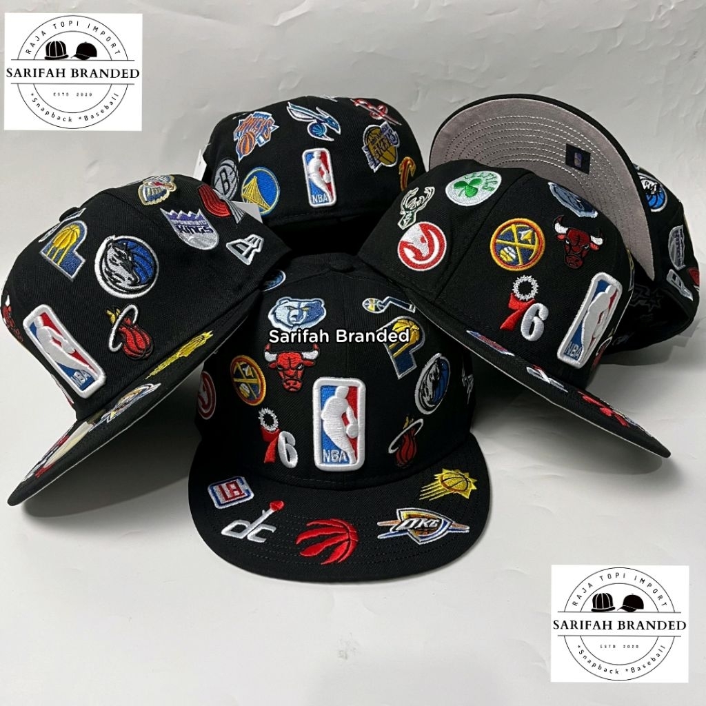 Topi Build Up Full Bordir NBA All Logo Super AA+ Import - Topi Fitted All Over Full Team Import - To